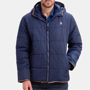 US Polo Assn. Men’s S LEATHER TRIM FLEECE LINED PUFFER COAT excellent condition